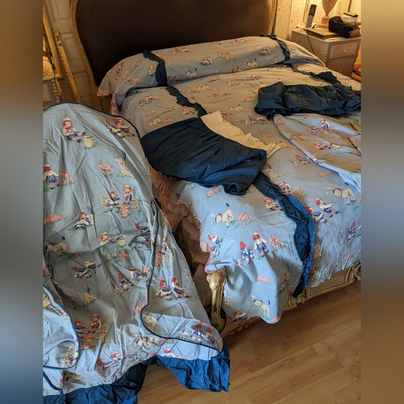 1930s Raggedy Ann and Andy Bedding Set 7pc Bedspread Curtains Chair Cover - Picture 4 of 14